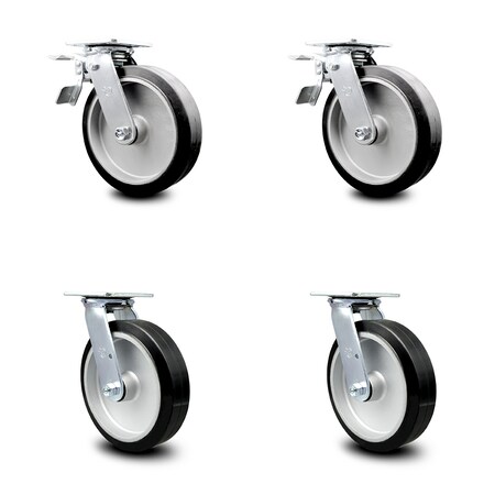 Service Caster 8 Inch Rubber on Aluminum Caster Set with Roller Bearing 2 Total Lock Brake SCC SCC-TTL30S820-RAR-2-S-2